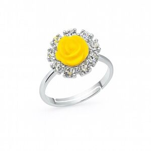 🌼 Yellow Rose Adjustable Ring 🌸 Sparkly Flower | Silver Tone 🌸